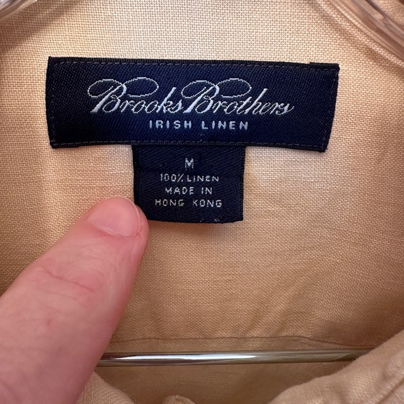 Brooks Brothers Size Medium 100% Irish Linen Shirt Button Down Yellow Beige - Picture 3 of 7
